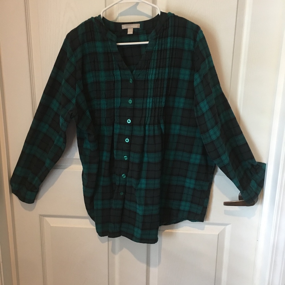 Woman Within green plaid button down